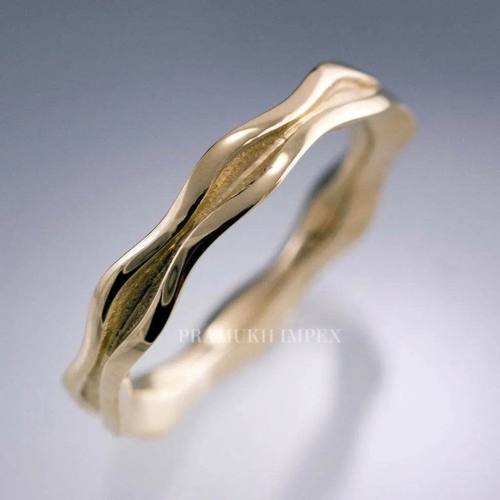 4mm Wide Wedding Band yellow gold Wave Narrow simple ring Art Deco Wedding Band Unique Man Made Simple Band on Etsy
