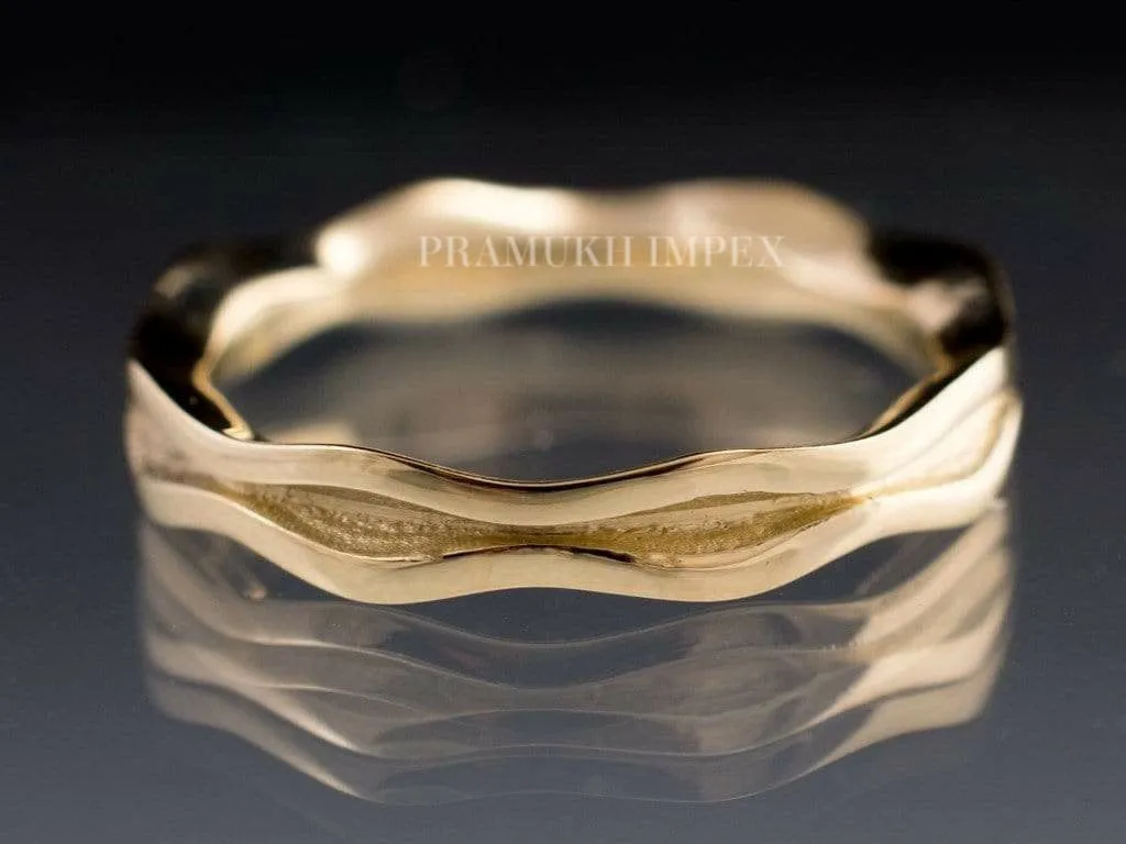 4mm Wide Wedding Band yellow gold Wave Narrow simple ring Art Deco Wedding Band Unique Man Made Simple Band on Etsy
