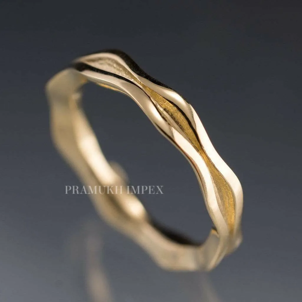 4mm Wide Wedding Band yellow gold Wave Narrow simple ring Art Deco Wedding Band Unique Man Made Simple Band on Etsy