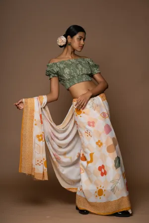 Abstract Geometry Linen Sari
