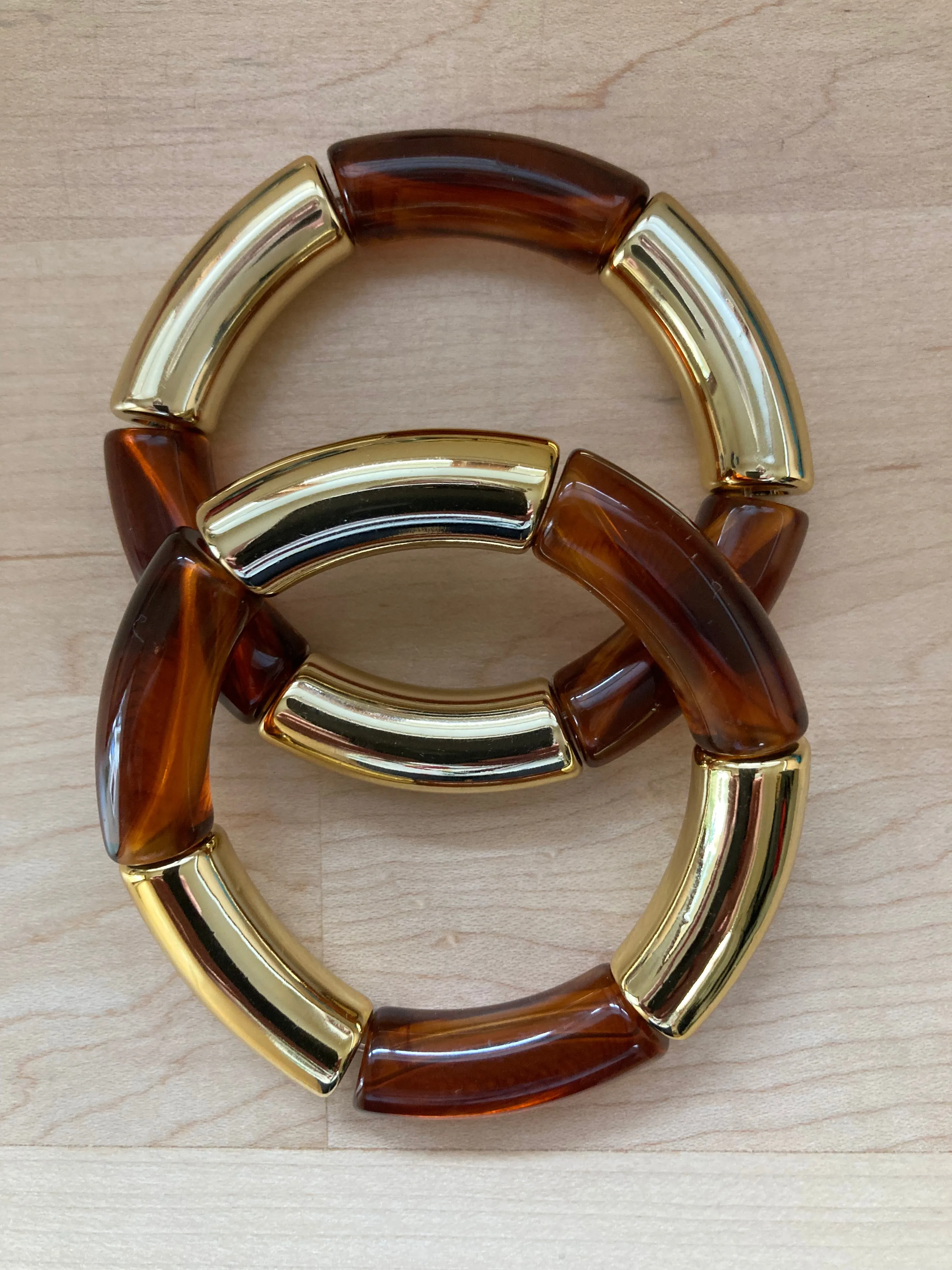 Acrylic Stretch Bracelet - Brown & Gold