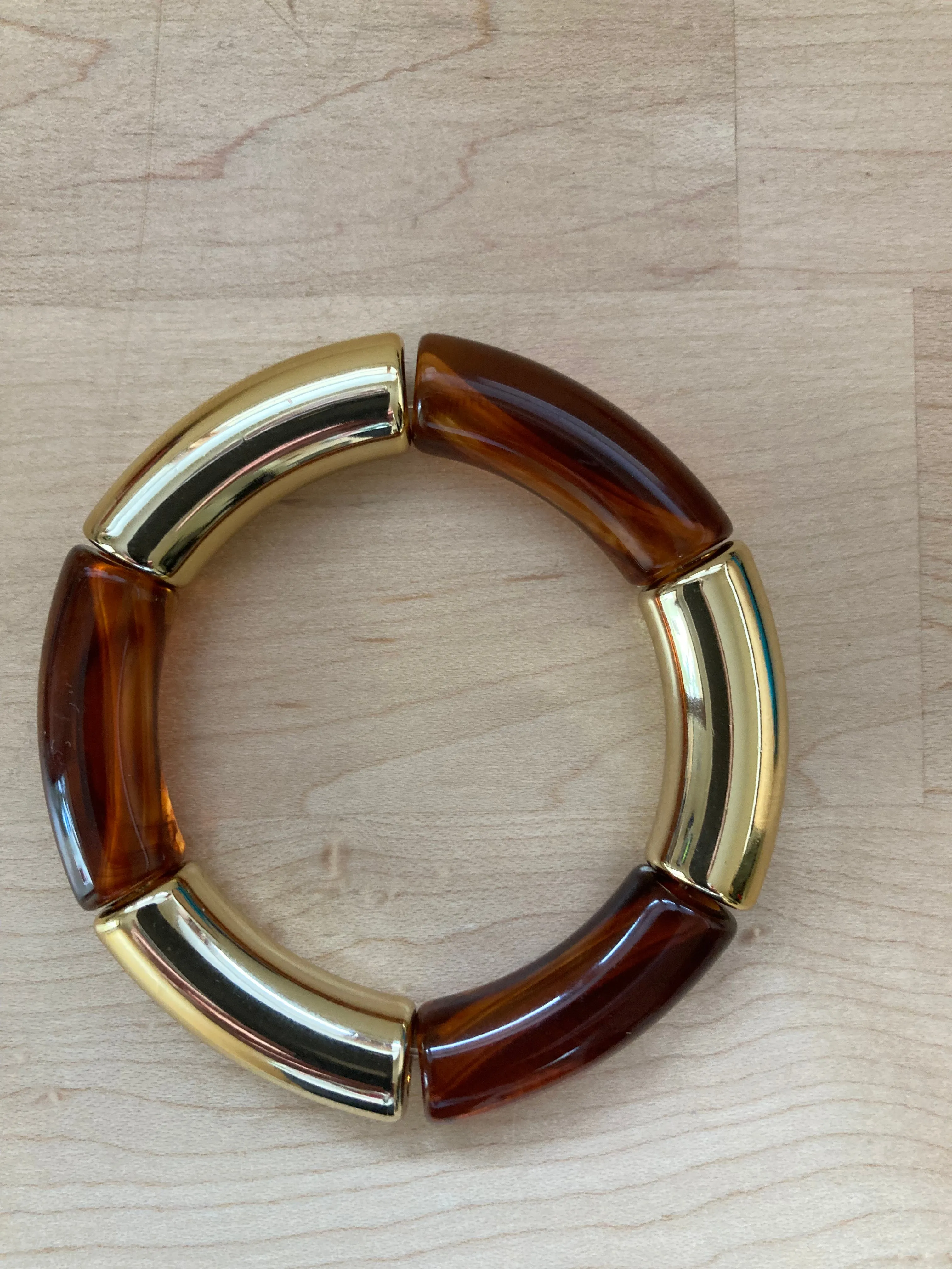 Acrylic Stretch Bracelet - Brown & Gold