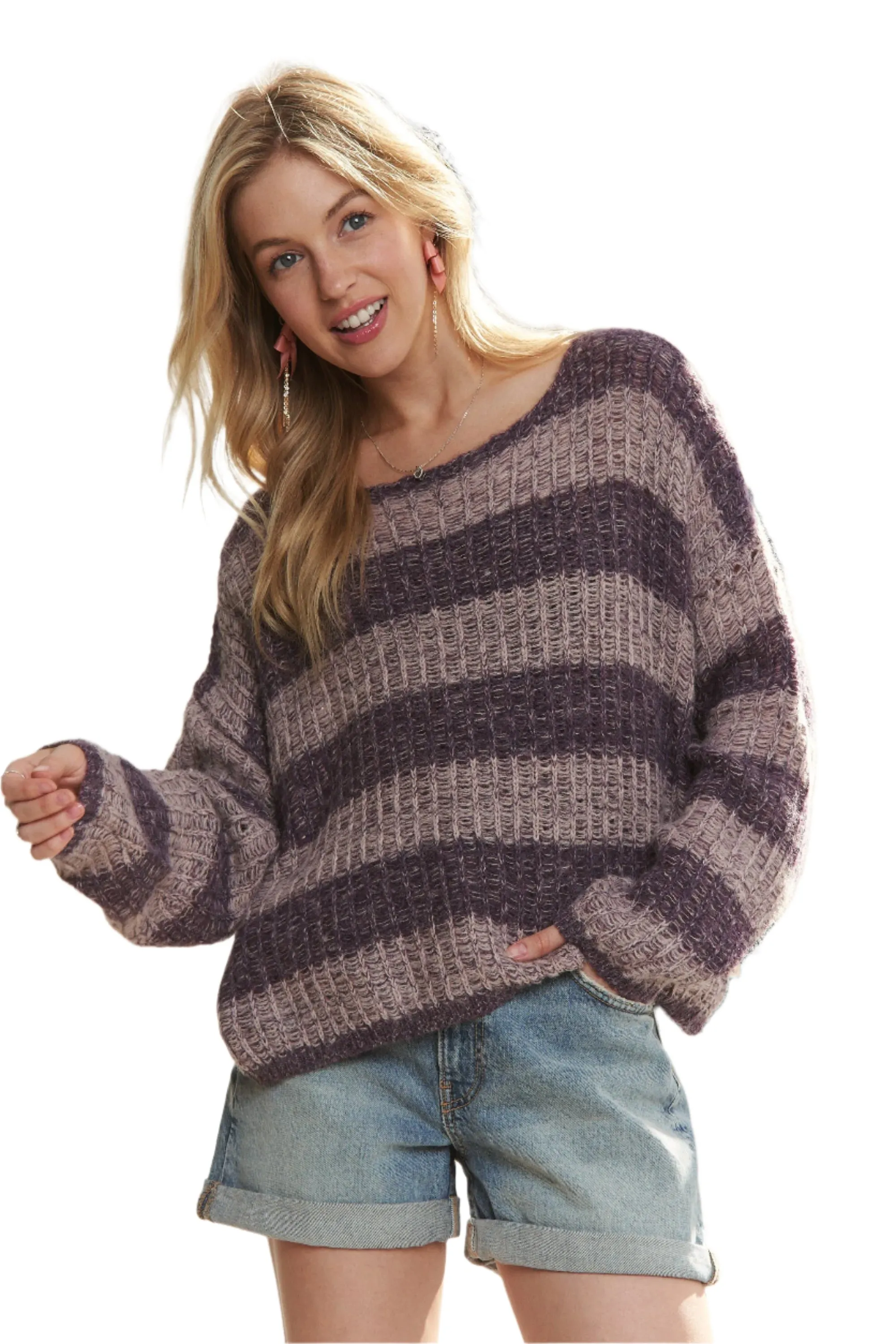 ADORA Horizontal Stripes Knit Textured Sweater