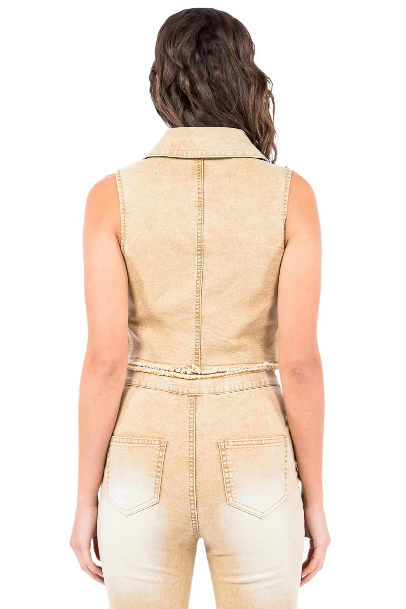 American Bazi Light Wash Zip-Up Washed Cropped Denim Vest