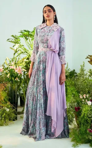 Anna Blue Printed Jumpsuit Set