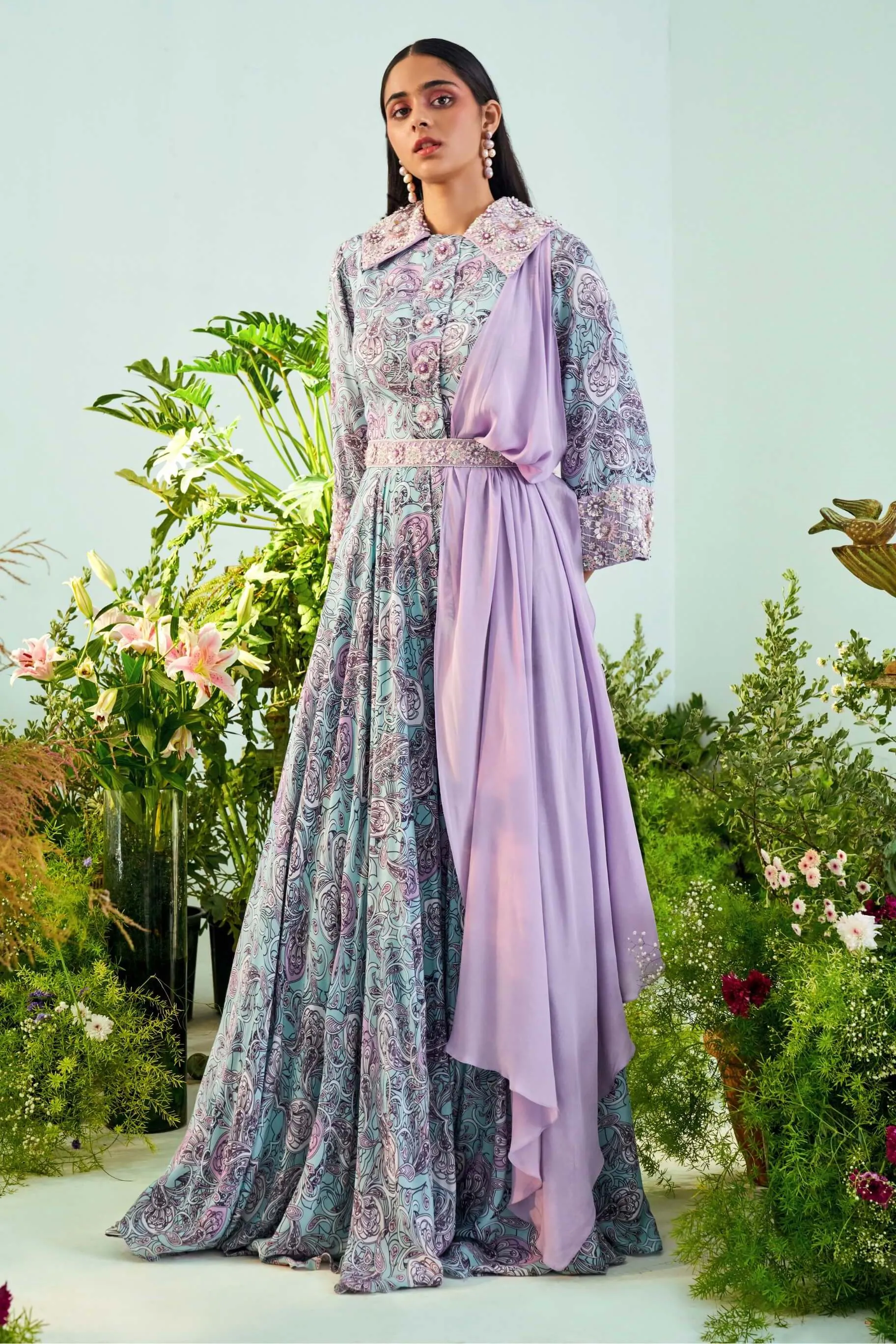 Anna Blue Printed Jumpsuit Set