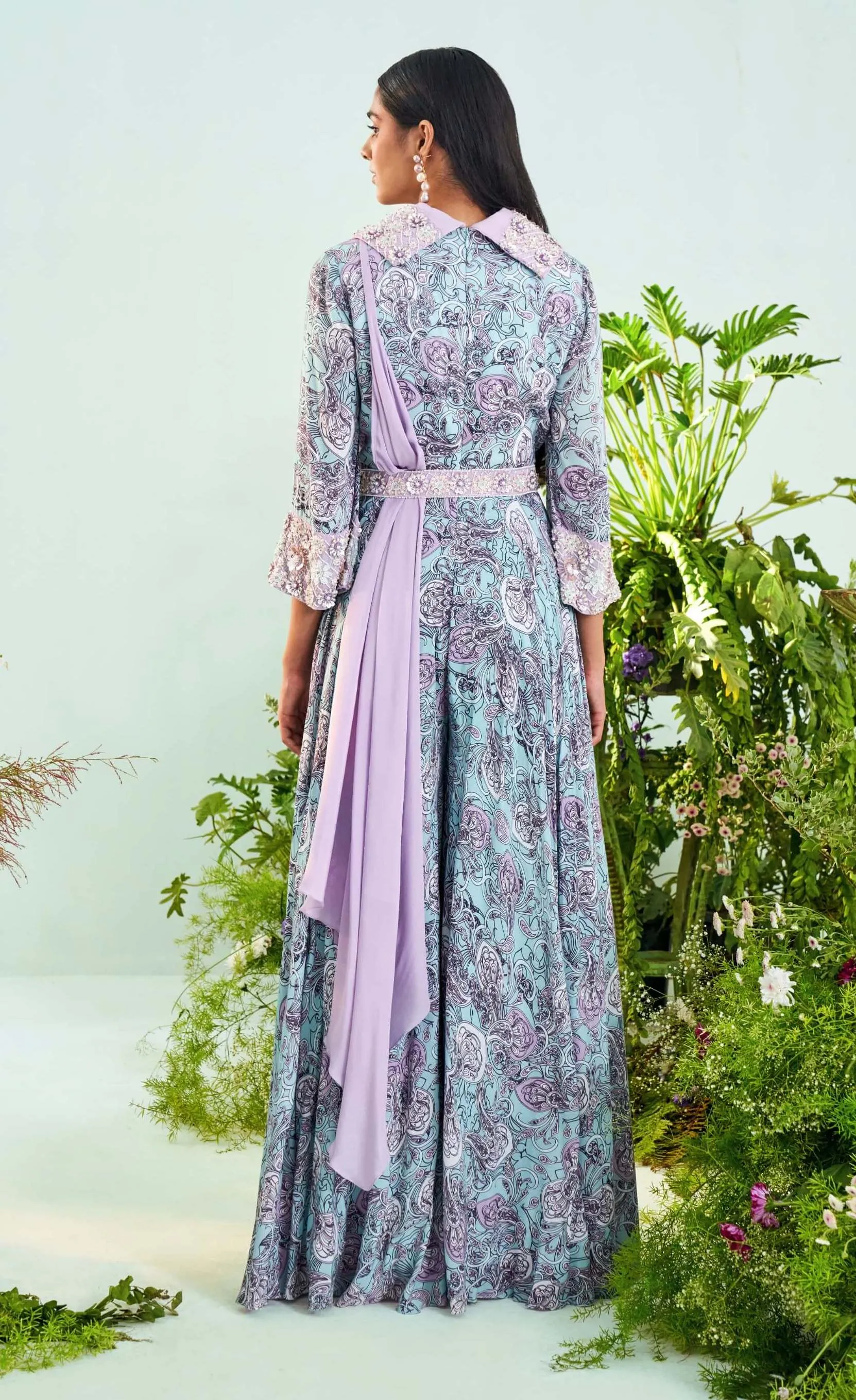 Anna Blue Printed Jumpsuit Set