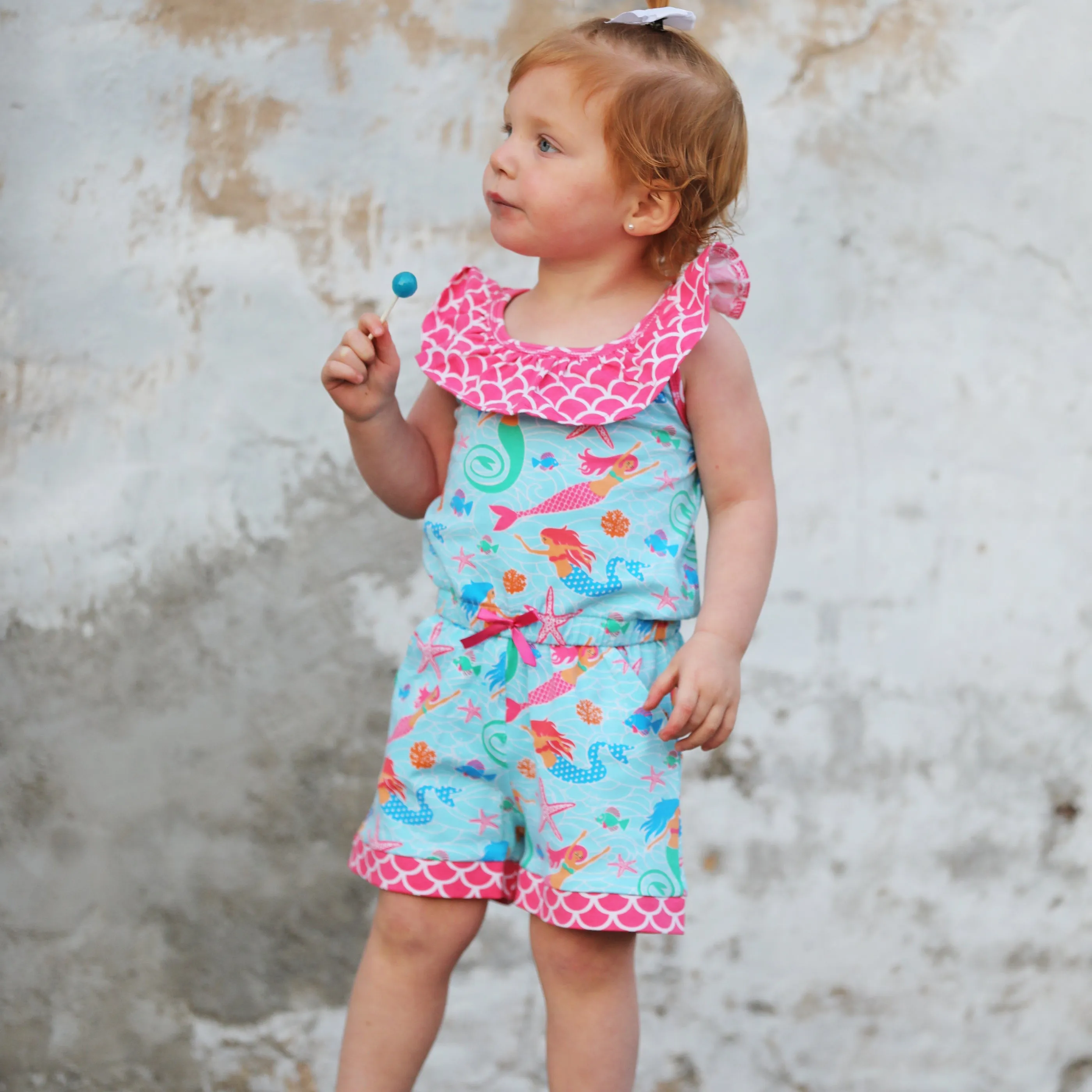 AnnLoren Little Big Girls Nautical Jumpsuit Mermaid Romper Spring Summer Boutique Clothing Sizes 2/3T - 11/12