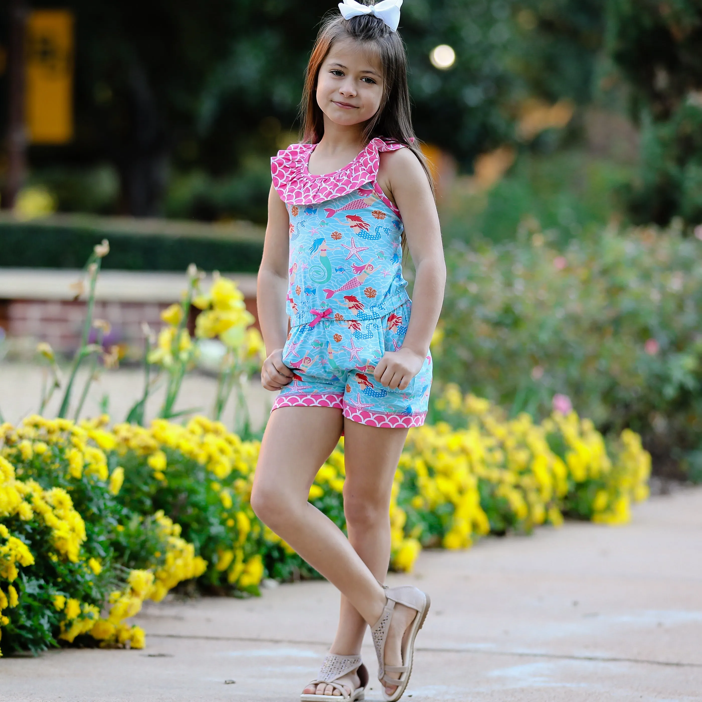 AnnLoren Little Big Girls Nautical Jumpsuit Mermaid Romper Spring Summer Boutique Clothing Sizes 2/3T - 11/12