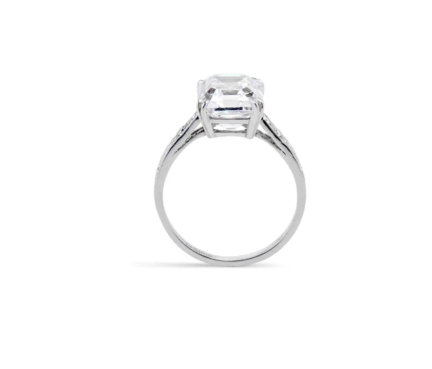 Art Deco Emerald Cut Diamond solitaire Engagement Ring set without Band 4.02carat 14k White Gold Moissanite Unique Desing Man Made Ring