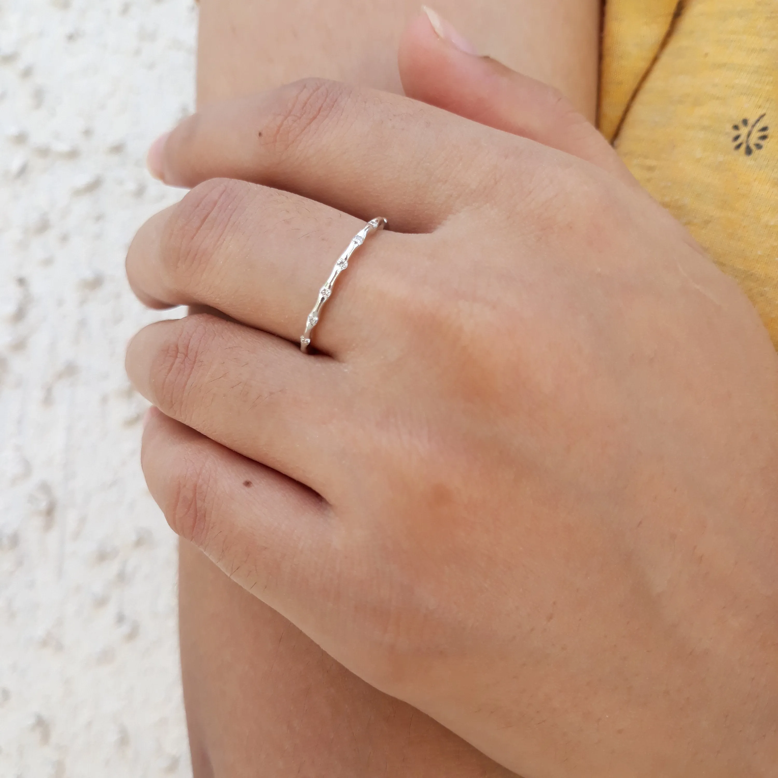 Art Deco Wedding Band, 14k White Gold Engagement Ring, Bar Set Half Enternity stacking  Wedding Band, Skinny Anniversary Band