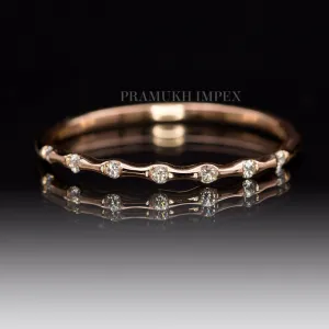 Art Deco Wedding Band, 14k White Gold Engagement Ring, Bar Set Half Enternity stacking  Wedding Band, Skinny Anniversary Band