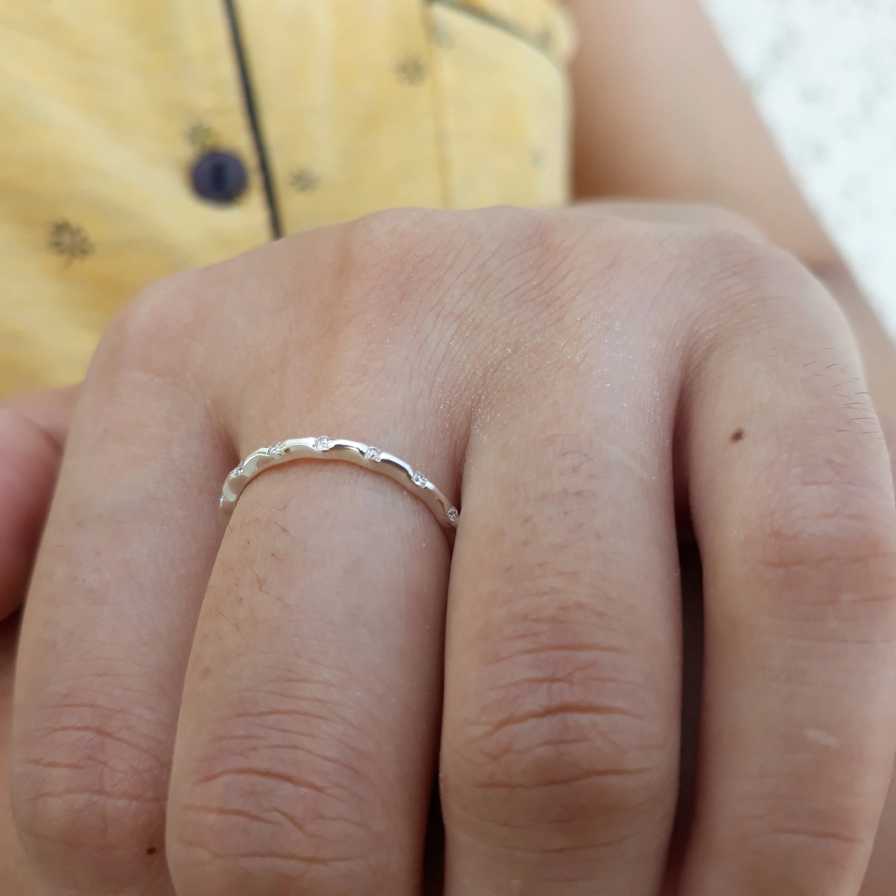 Art Deco Wedding Band, 14k White Gold Engagement Ring, Bar Set Half Enternity stacking  Wedding Band, Skinny Anniversary Band