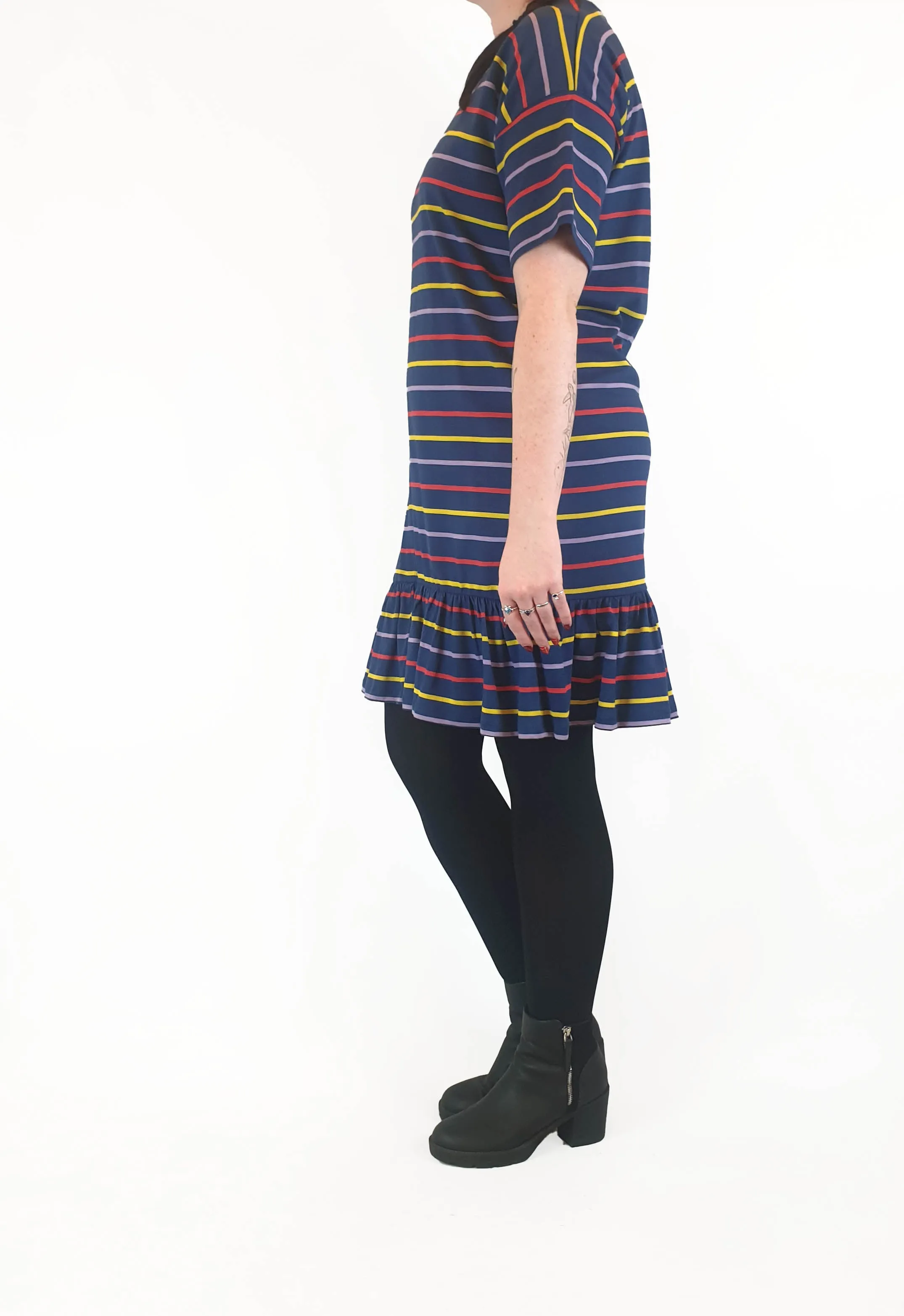 Asos navy tee shirt dress with fun and colourful striped print size UK 14