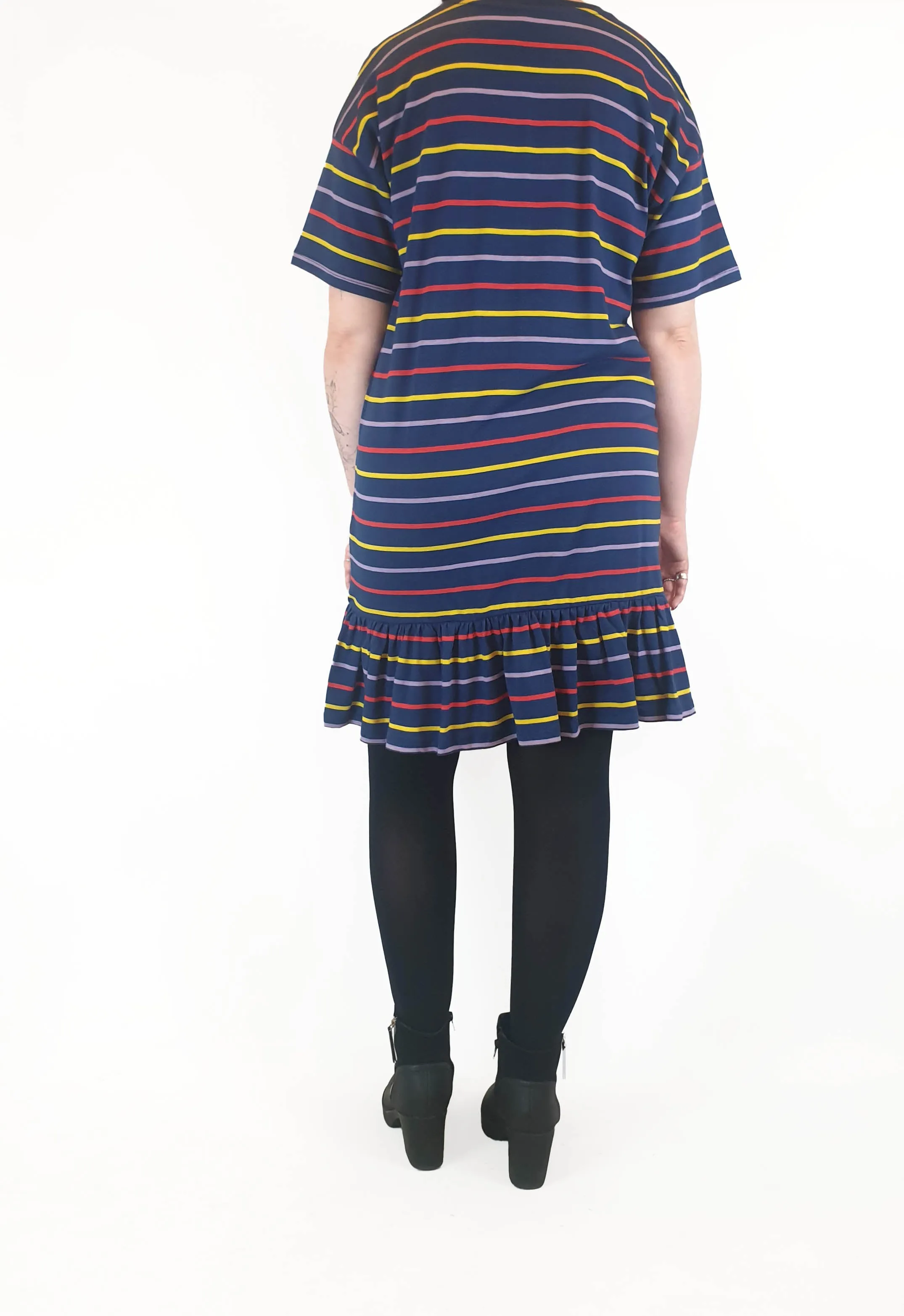 Asos navy tee shirt dress with fun and colourful striped print size UK 14