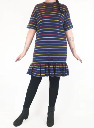 Asos navy tee shirt dress with fun and colourful striped print size UK 14