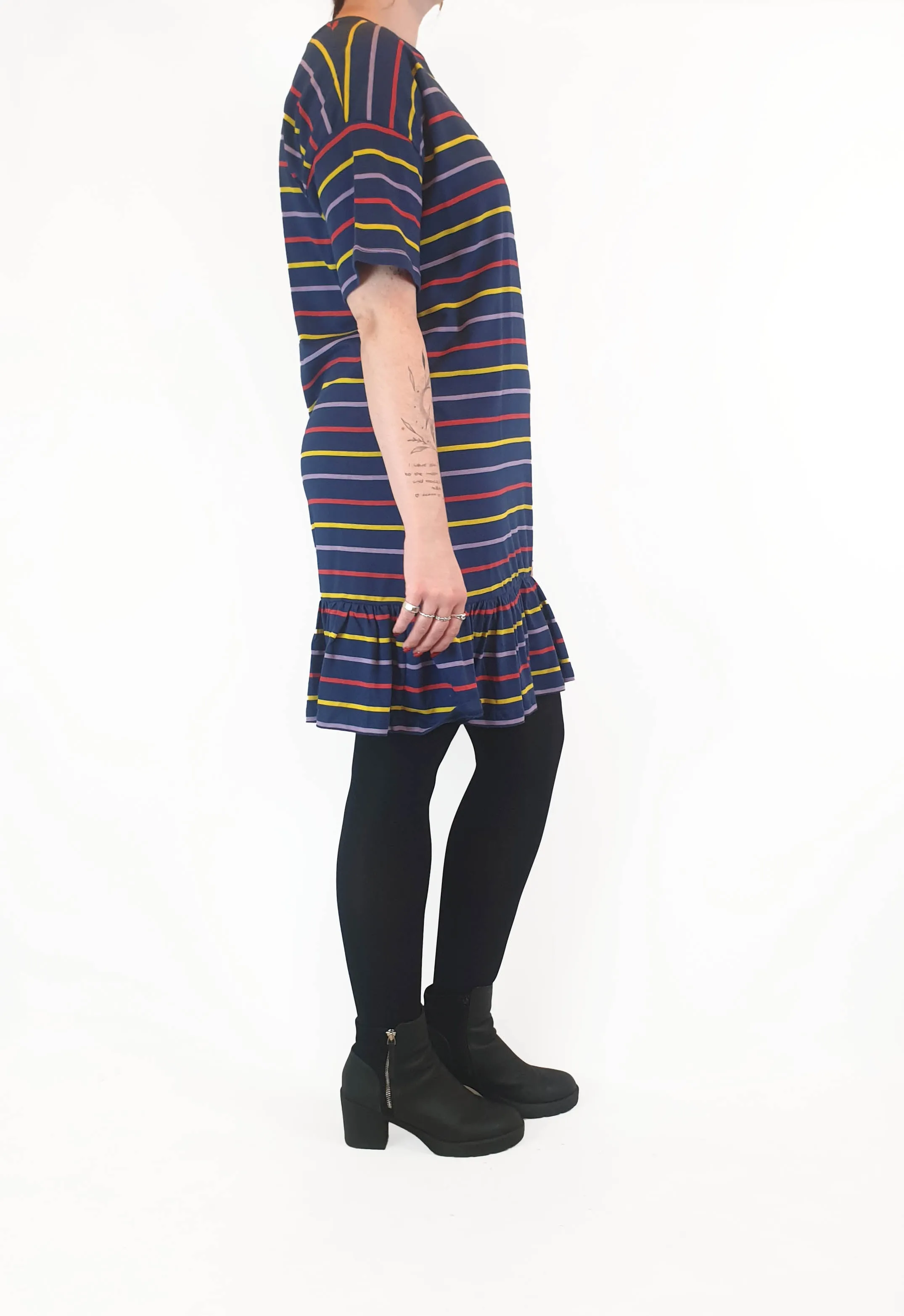 Asos navy tee shirt dress with fun and colourful striped print size UK 14