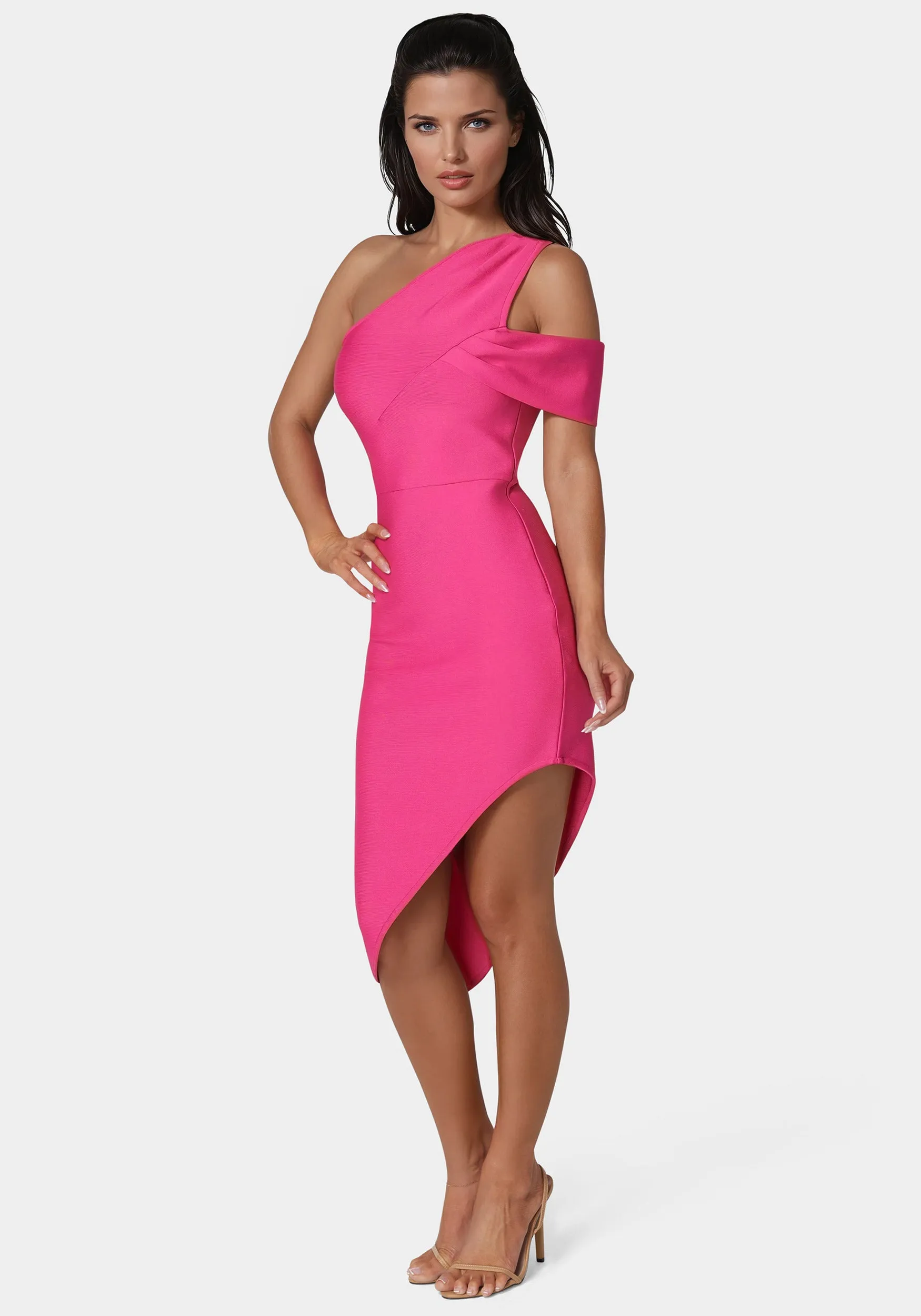 Asymmetrical High Slit Bandage Midi Dress