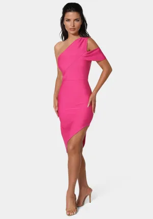 Asymmetrical High Slit Bandage Midi Dress