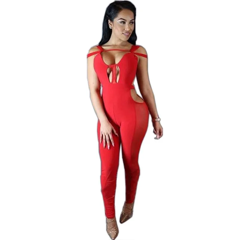 Backless Mesh Patchwork Playsuit V-Neck Bandage Jumpsuit