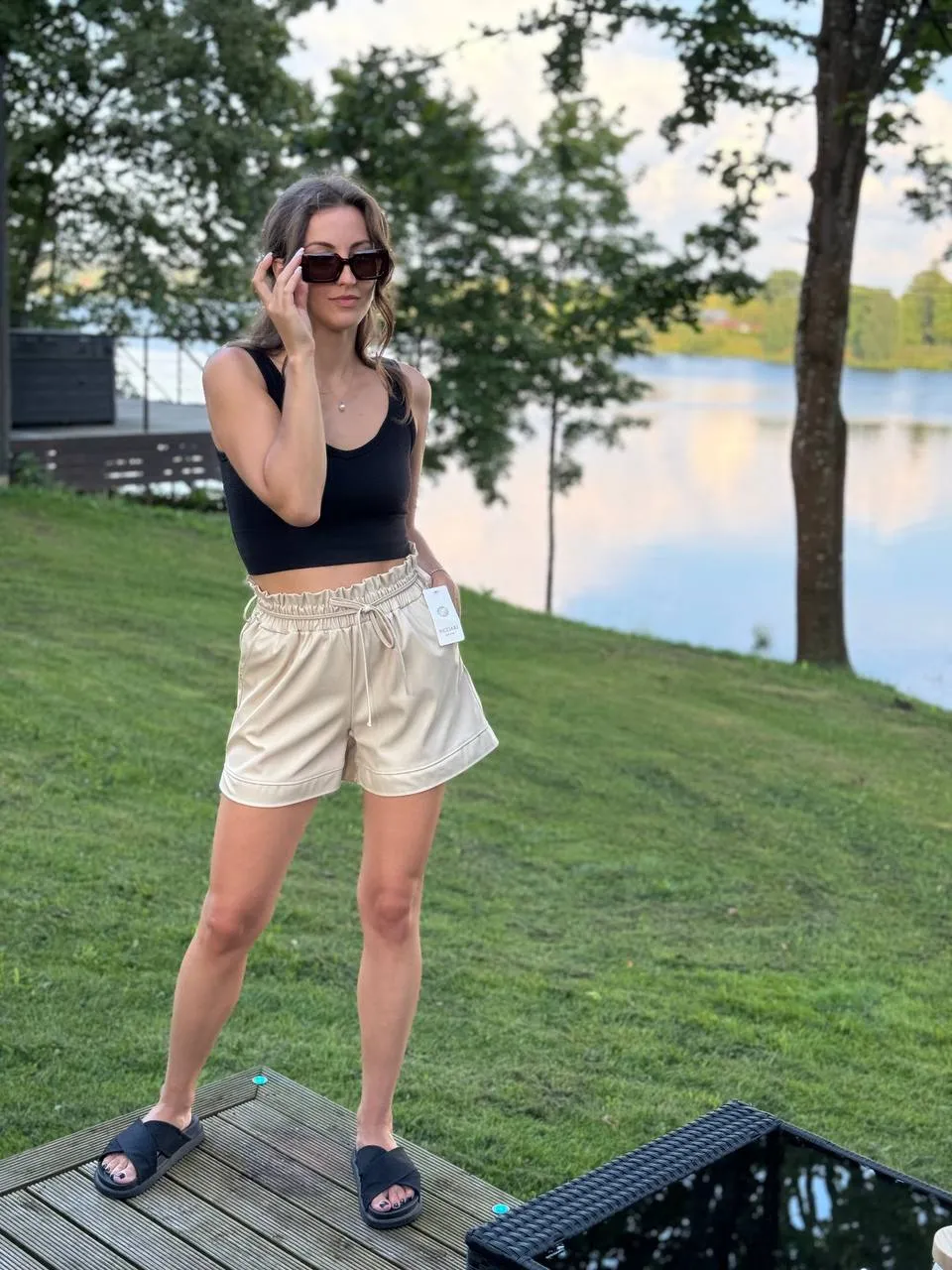 Beige ECO Leather shorts