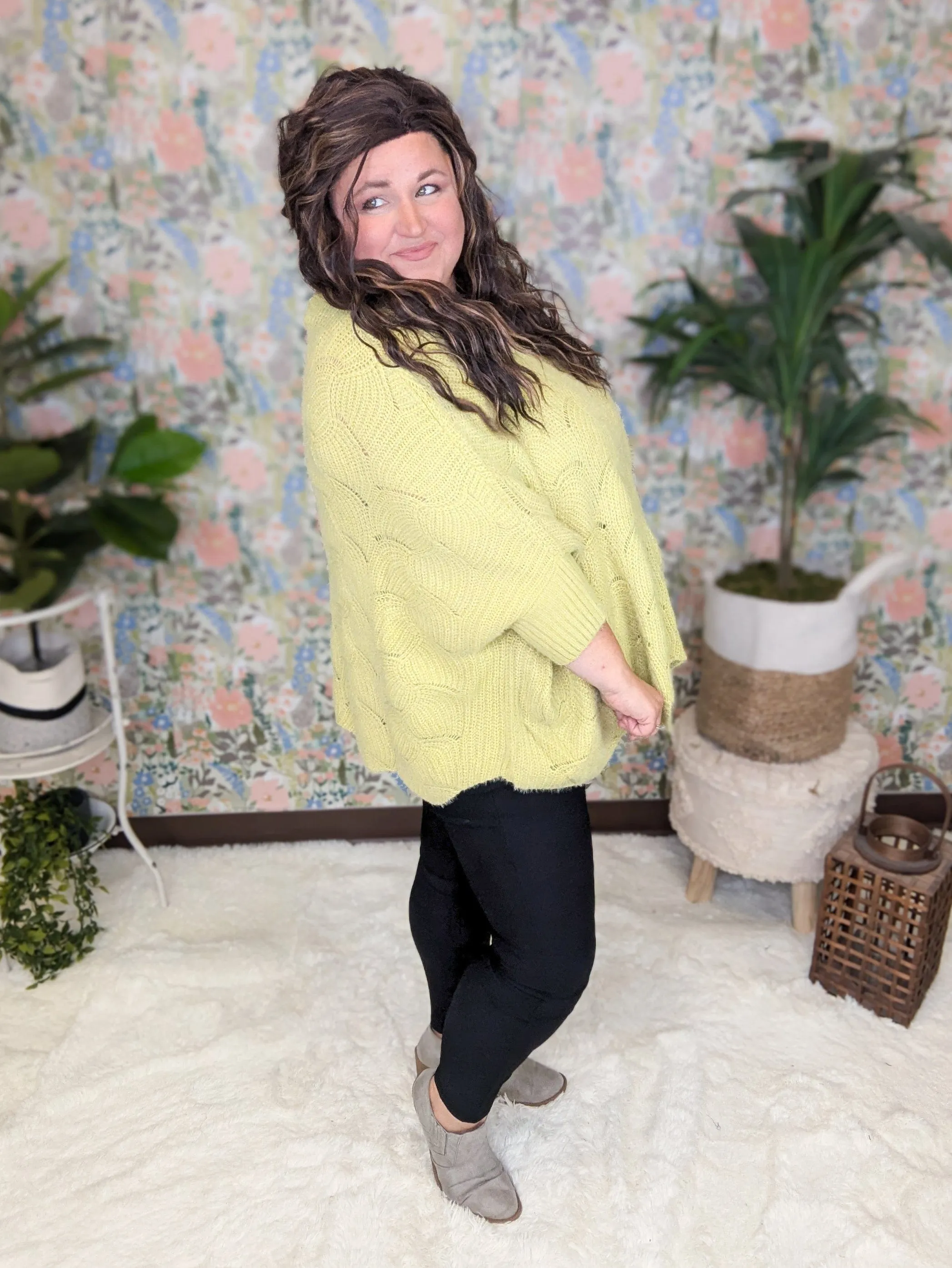 Bekah Pointelle Dolman Sweater in Pistachio