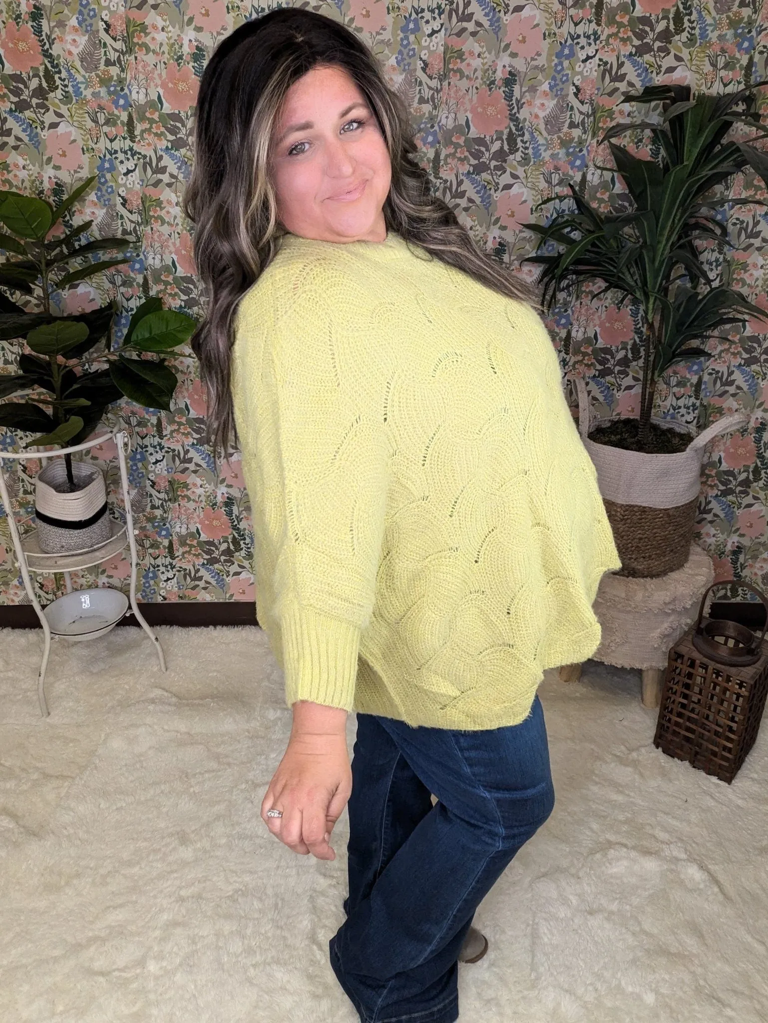 Bekah Pointelle Dolman Sweater in Pistachio