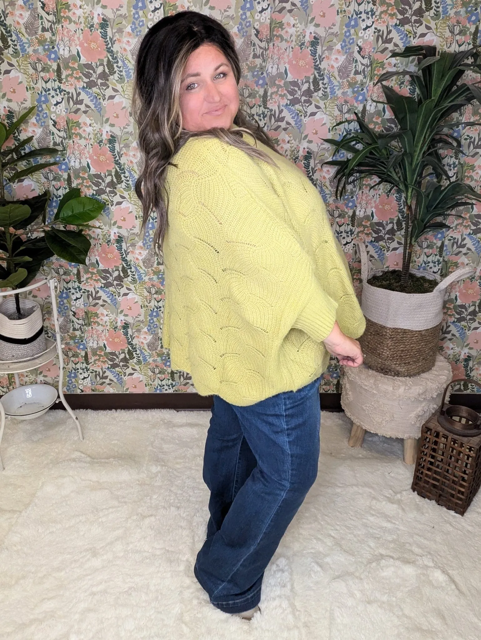 Bekah Pointelle Dolman Sweater in Pistachio