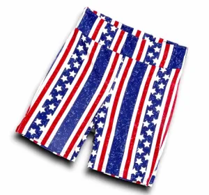 Biker Shorts - Navy Ivory Distressed Vertical Stripe with Stars