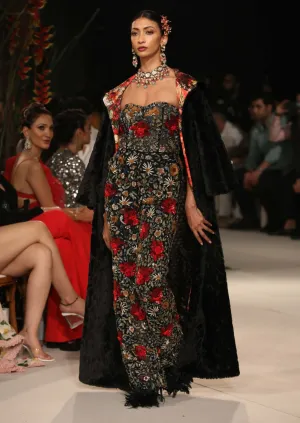 Black embroidered corset jumpsuit