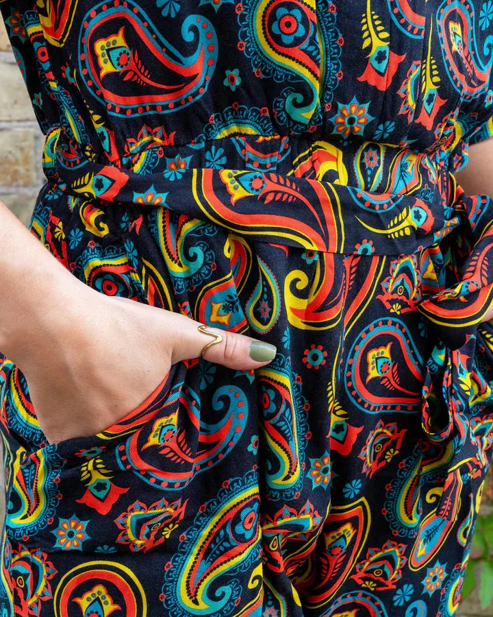 Black Paisley Rayon Jumpsuit