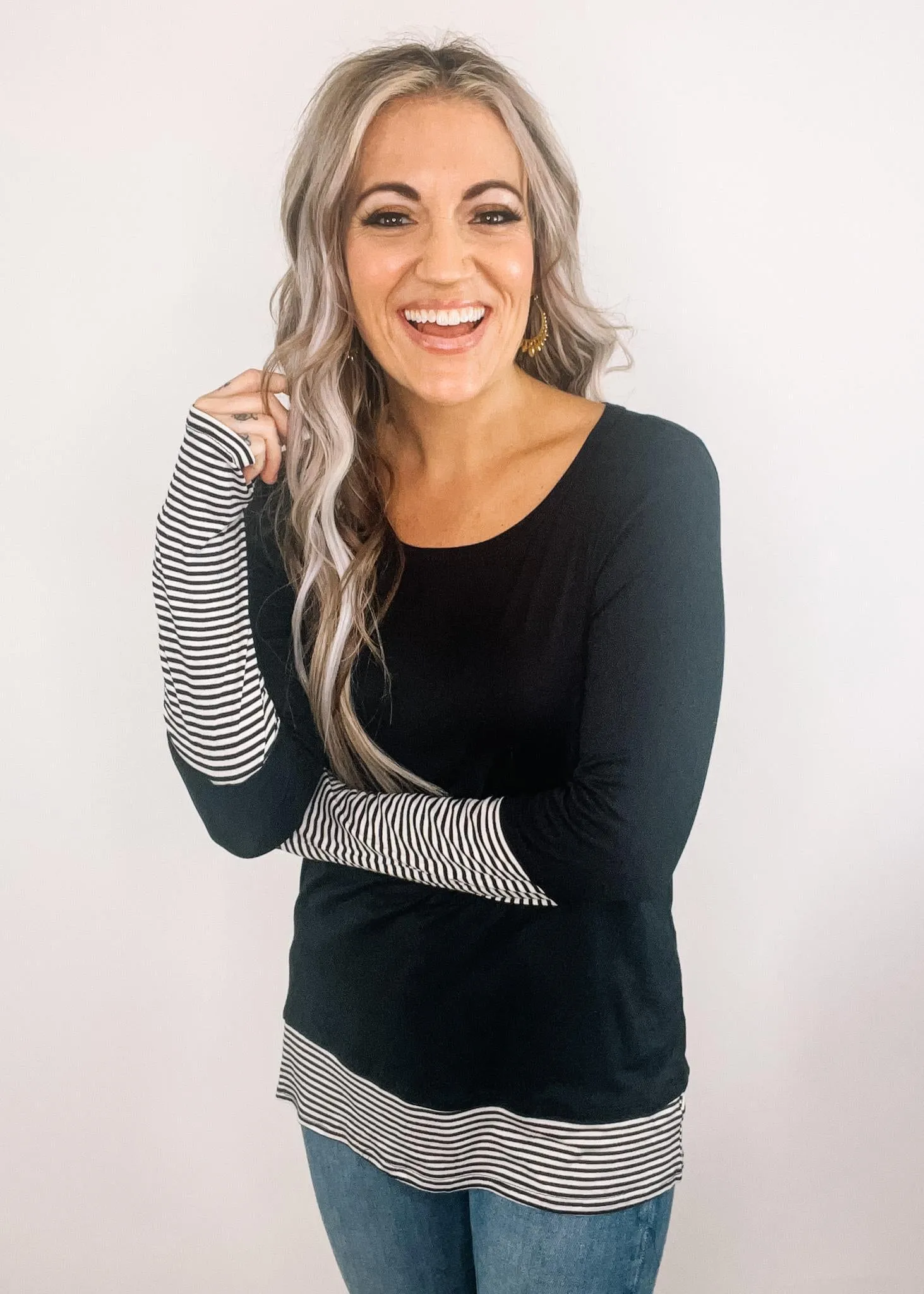 Black Top with Pin Stripe Cuffs