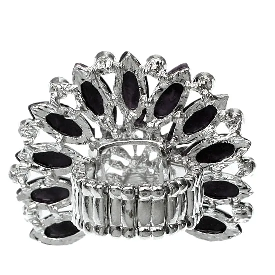 Blue Multicolor Rhinestone Peacock Stretch Ring