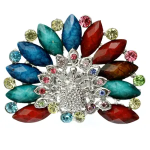 Blue Multicolor Rhinestone Peacock Stretch Ring