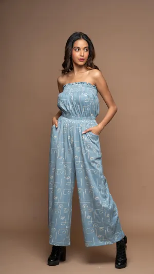 Bold Strapless Jumpsuit in Power Play Pattern
