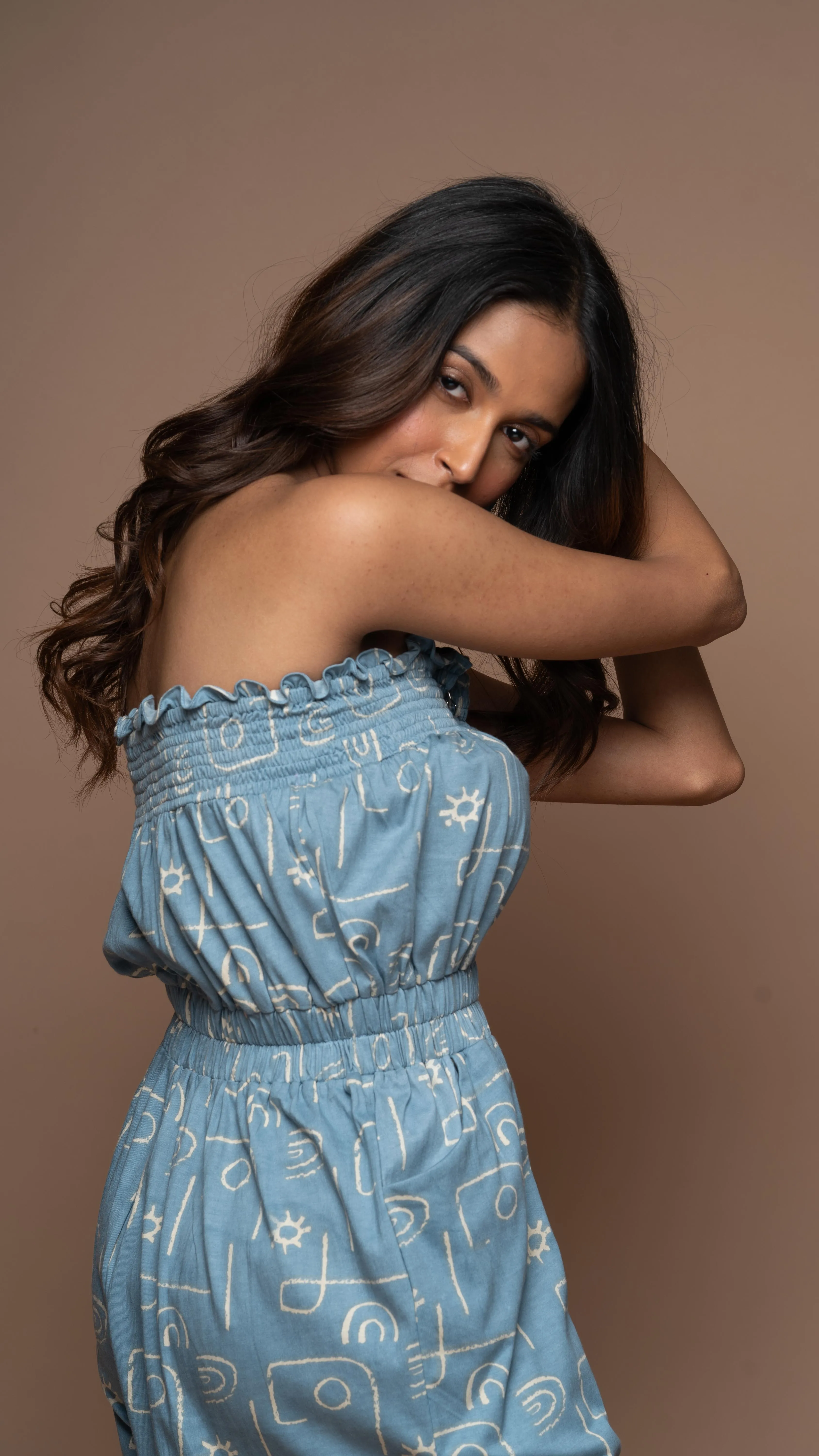 Bold Strapless Jumpsuit in Power Play Pattern