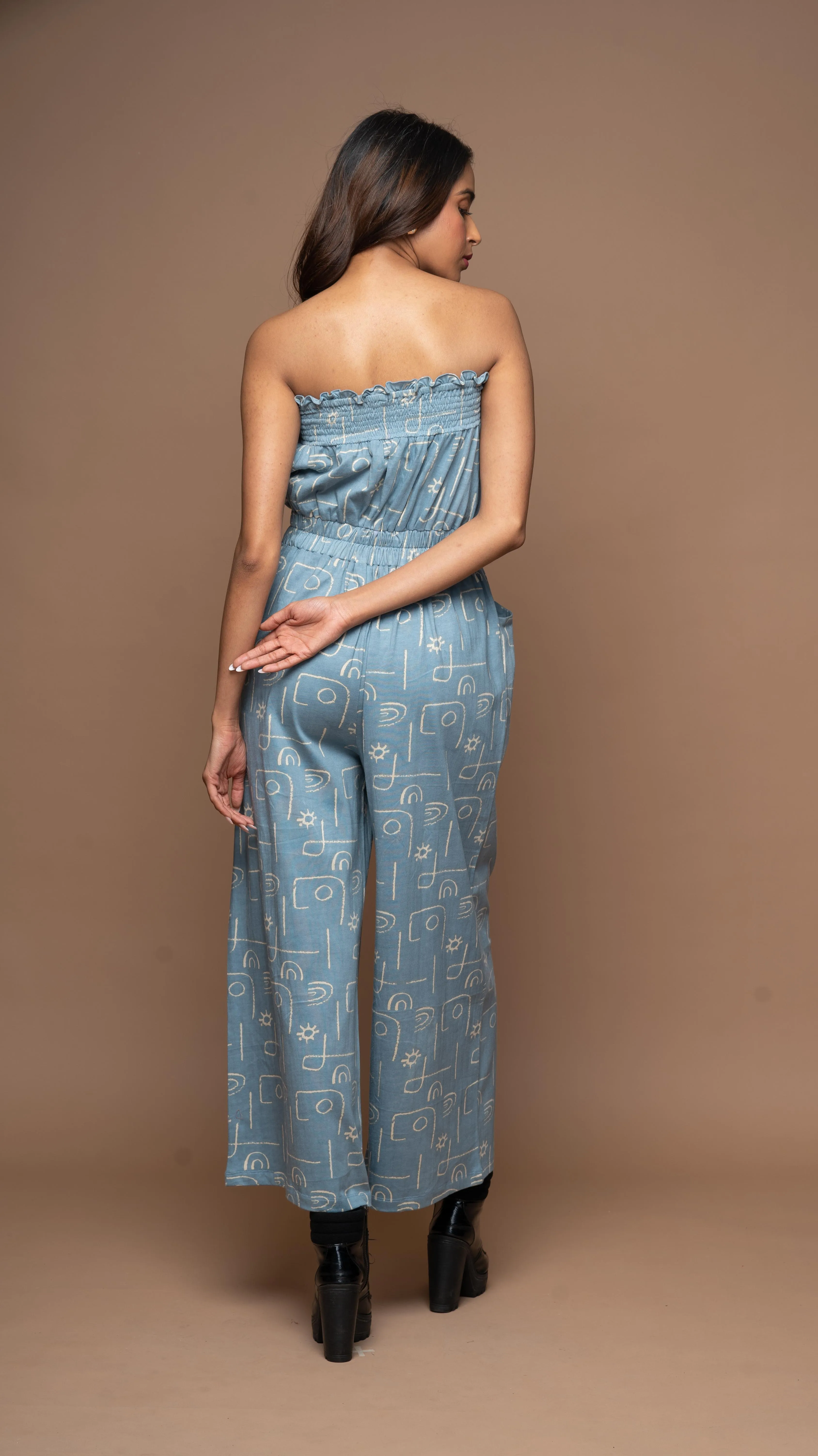 Bold Strapless Jumpsuit in Power Play Pattern