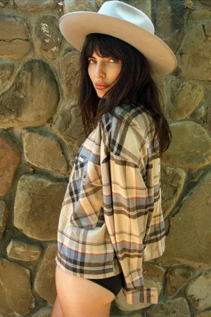 Brixton Bowery W L/S Flannel SEASAME / FLINT BLUE