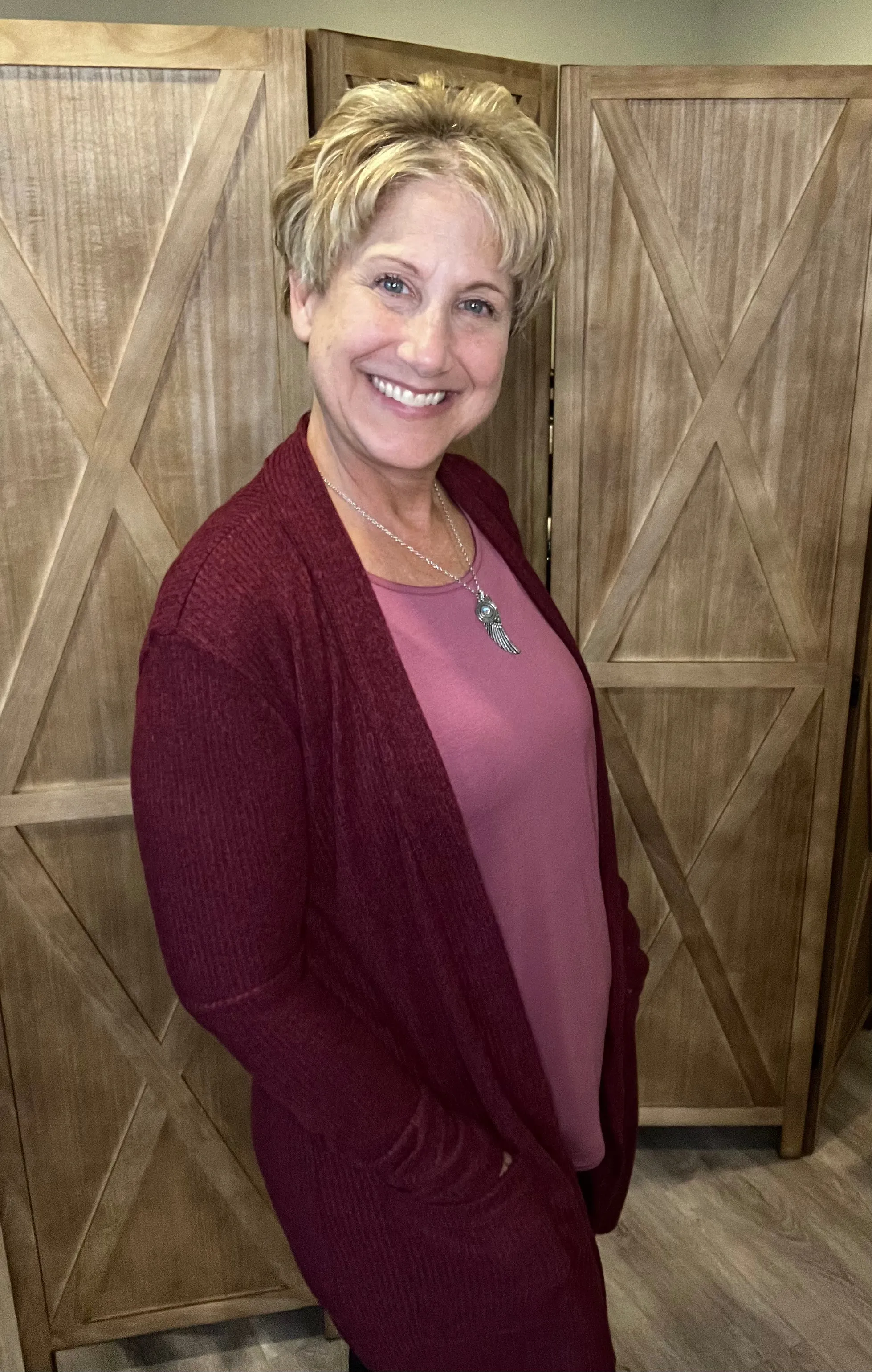 Brushed Ribbed Pocket Cardigan in Burgundy