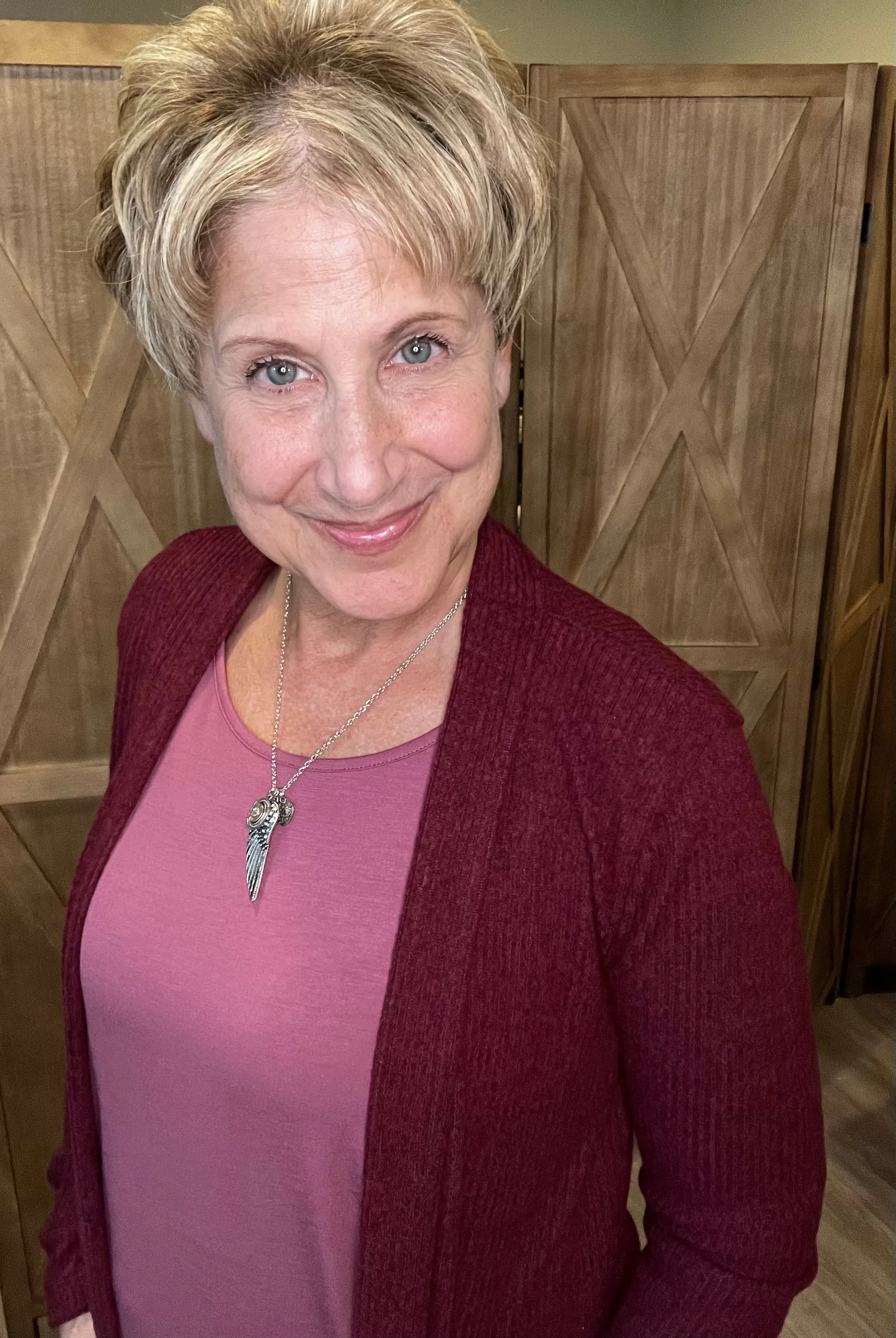 Brushed Ribbed Pocket Cardigan in Burgundy