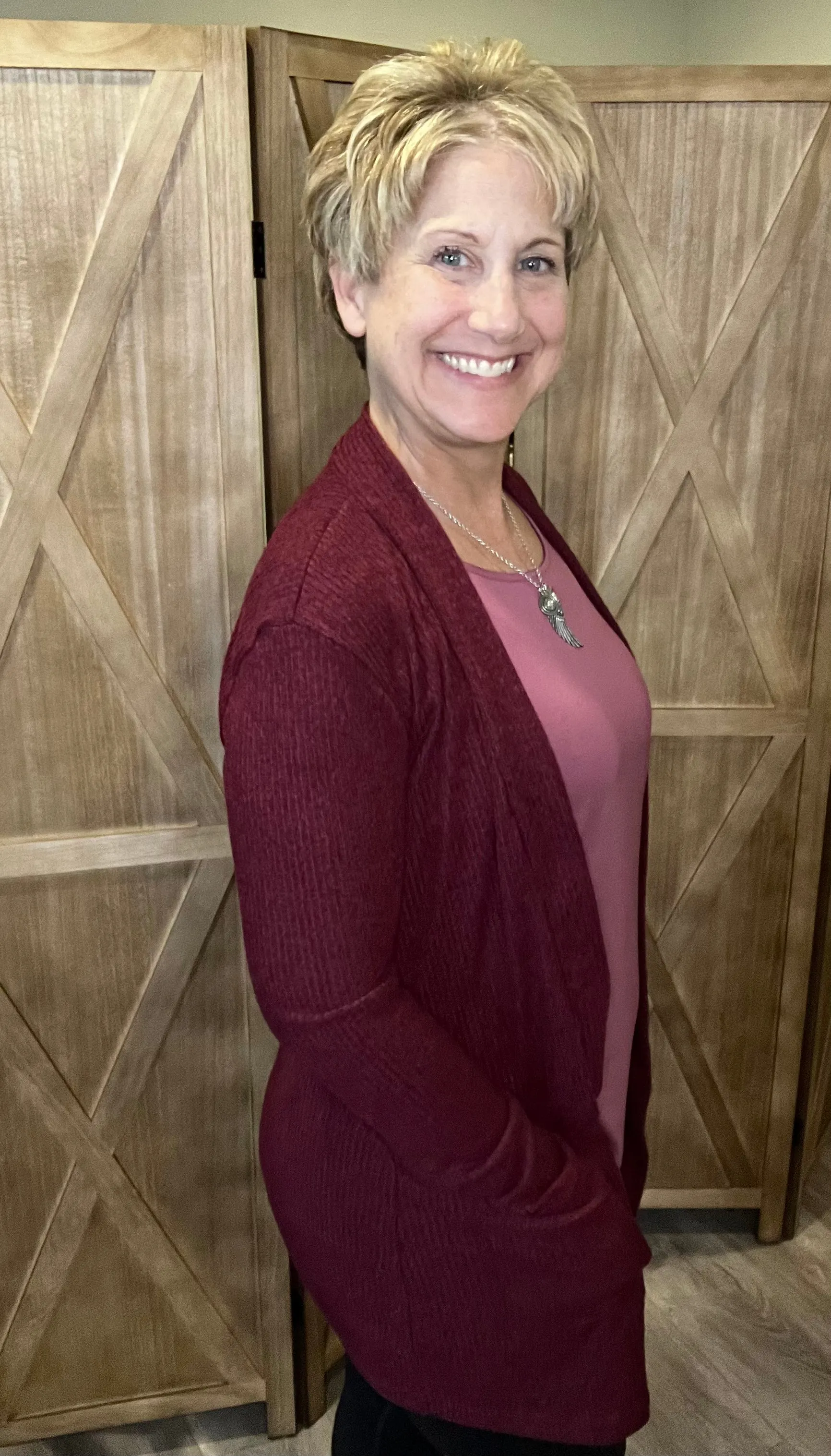 Brushed Ribbed Pocket Cardigan in Burgundy