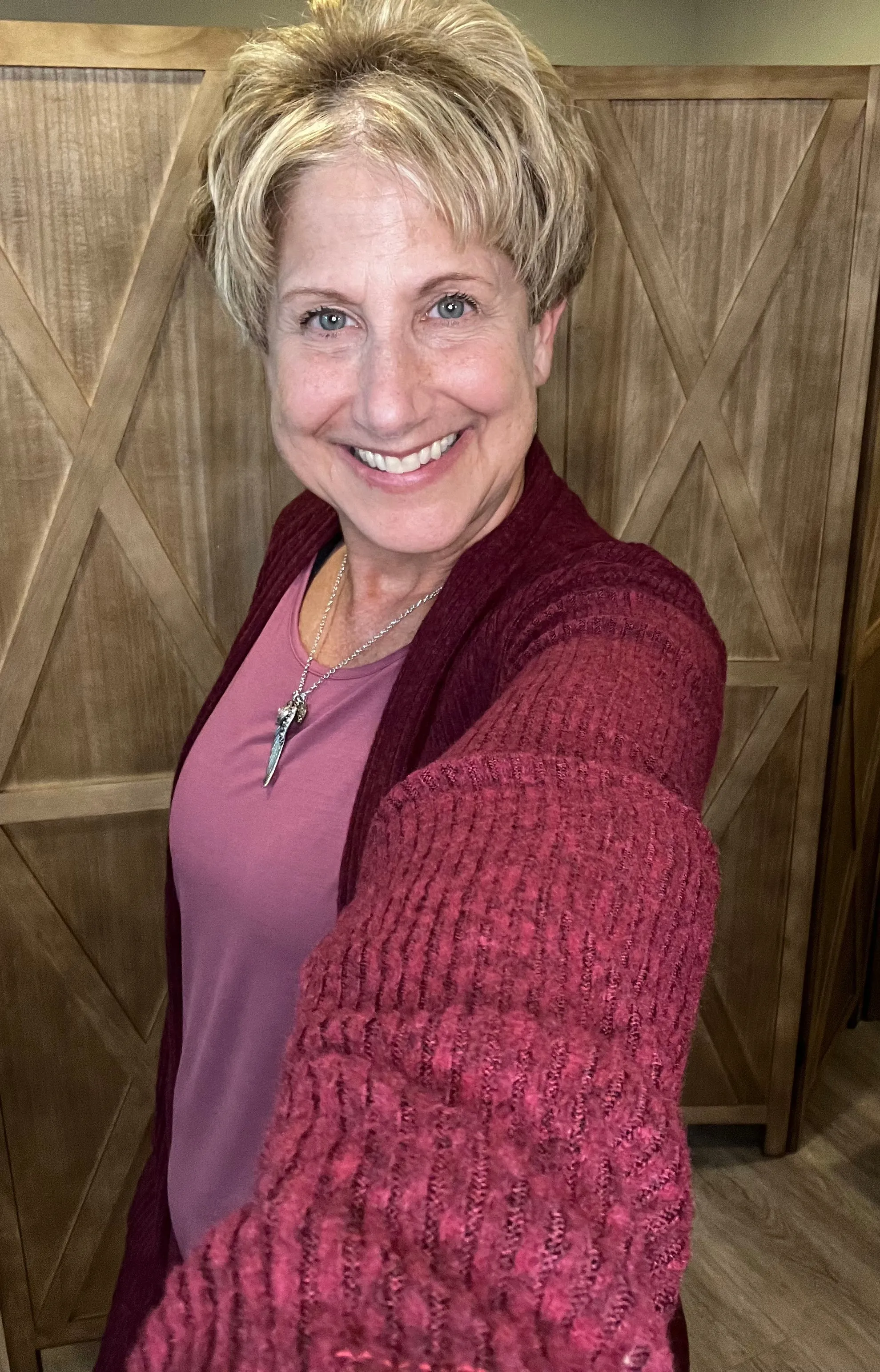 Brushed Ribbed Pocket Cardigan in Burgundy