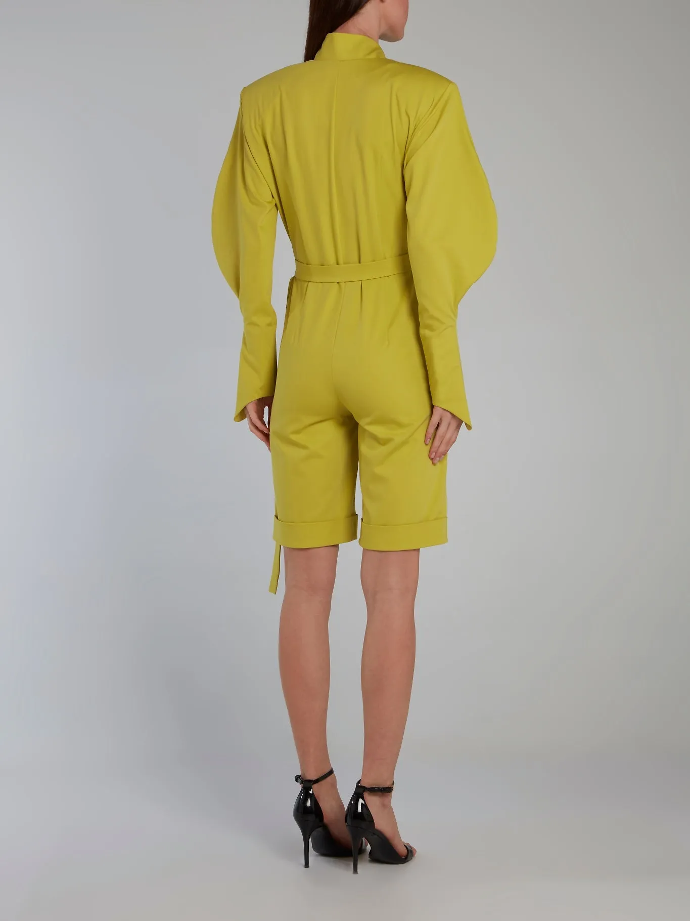 Chartreuse Belted Cotton Jumpsuit