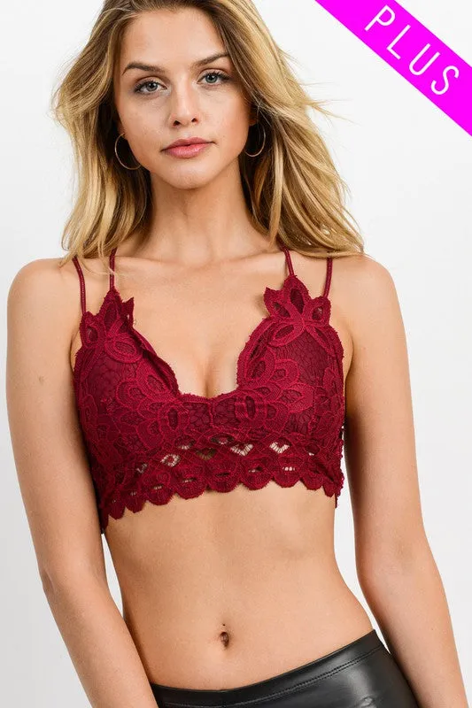 CHELSEY'S PLUS CROCHET LACE SPAGHETTI STRAP BRALETTE