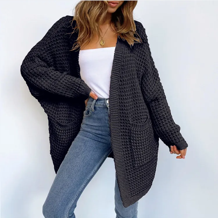 Cloud Waffle Knit Open Front Oversized Cardigan