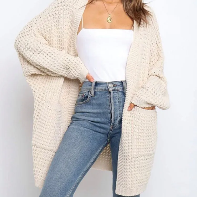 Cloud Waffle Knit Open Front Oversized Cardigan