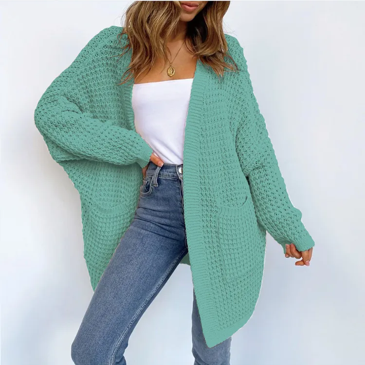 Cloud Waffle Knit Open Front Oversized Cardigan