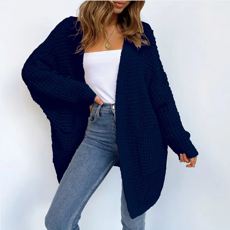 Cloud Waffle Knit Open Front Oversized Cardigan