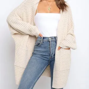 Cloud Waffle Knit Open Front Oversized Cardigan