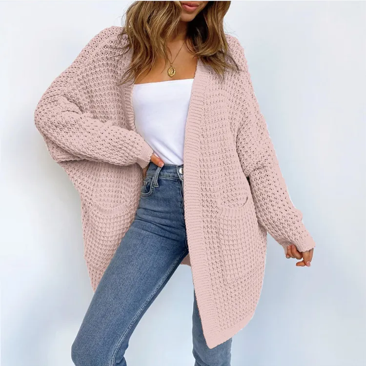 Cloud Waffle Knit Open Front Oversized Cardigan